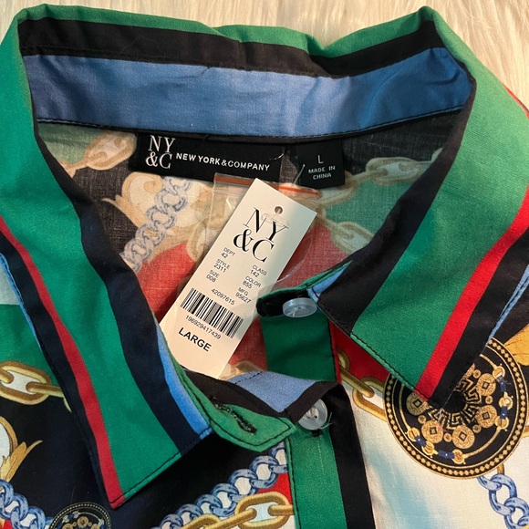 🆕 NY&C long sleeve gold chain link button up shirt - Picture 6 of 11